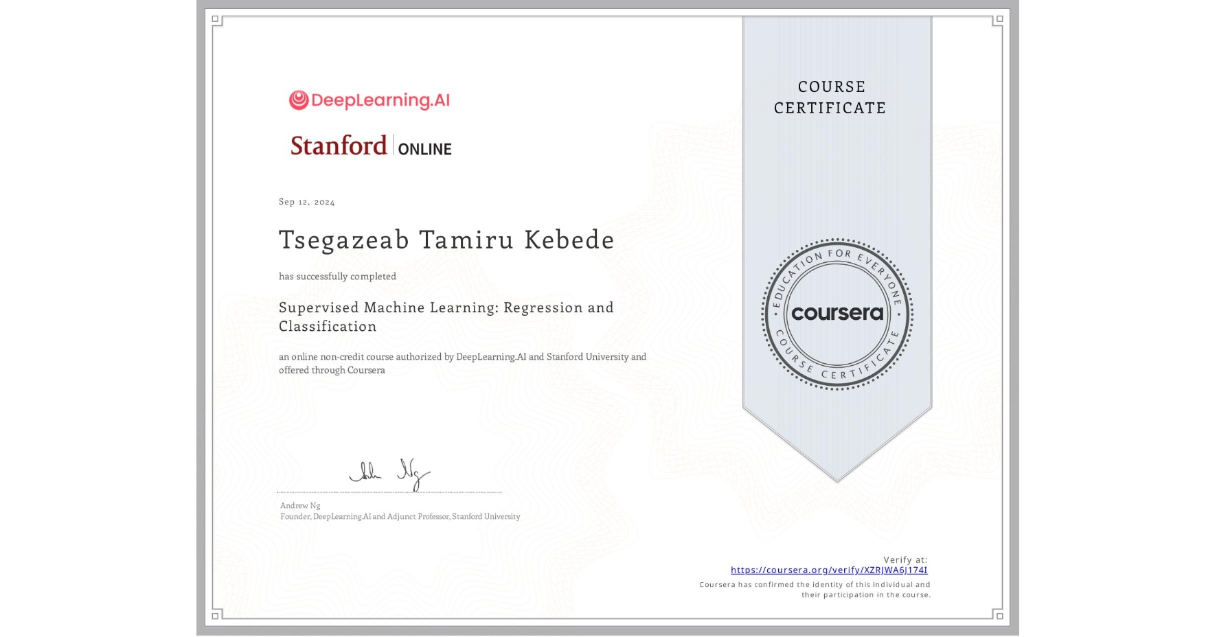 Supervised Machine Learning Certificate